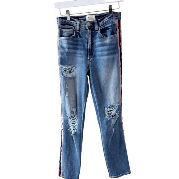 McGuire‎ Denim Damn Fine High Rise Jeans Distressed Side Stripe Pink 26 - Picture 1 of 11